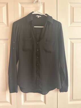 Express Black Long-Sleeve Button-Up Blouse